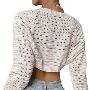 Crochet Open Front Crop Cardigan Mesh Bolero Knit Top